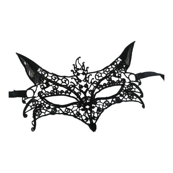 Black Venetian Lace Eye Mask Mardi Gras Carnival Masquerade Cosplay - Picture 1 of 1